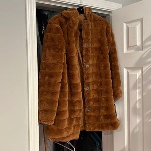Kendall and Kylie Reversible faux fur coat with hood. Never worn.